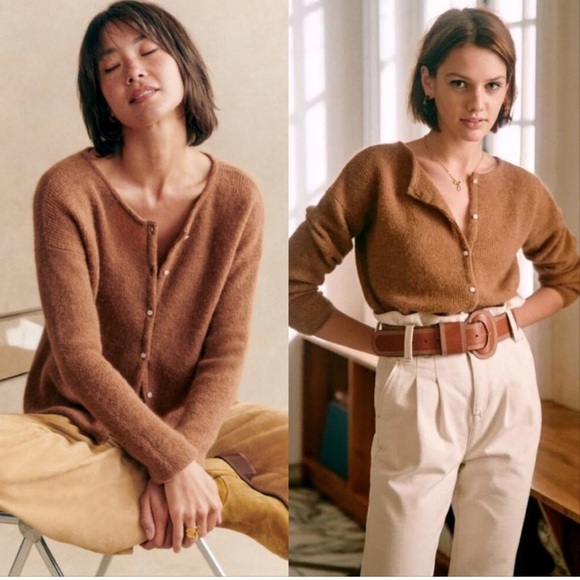 Sezane Gaspard Cardigan Sweater Camel Brown - Picture 2 of 5